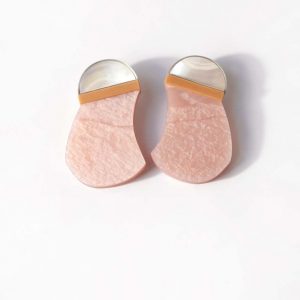 Boucle Danni Schwaag Rose Caramelly Galalithe argent email